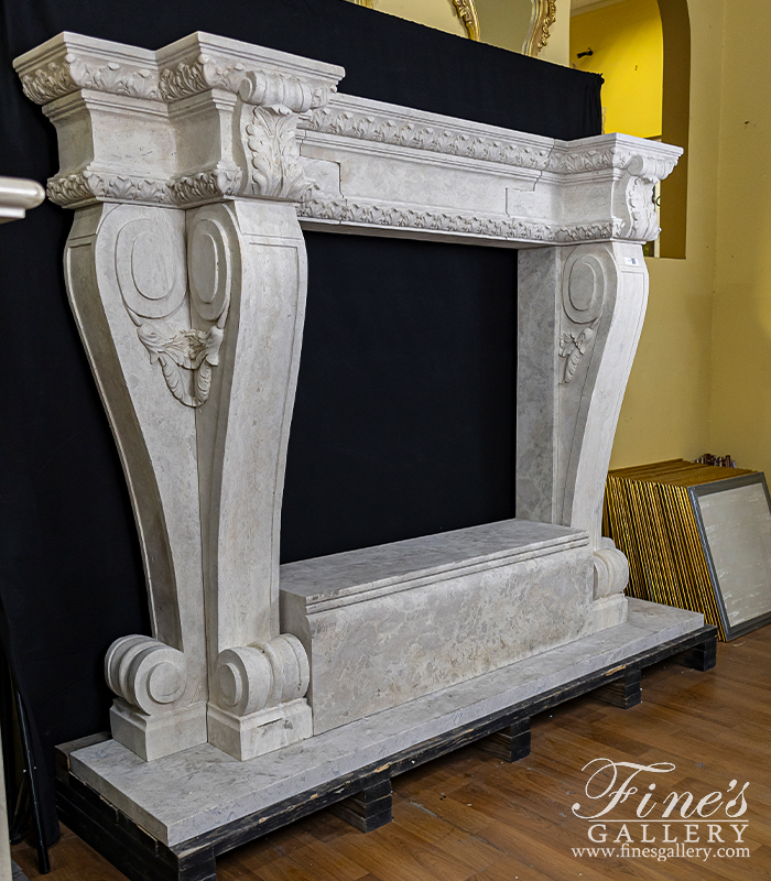 Marble Fireplaces  - Oversized Tuscan Style Mantel In Light Travertine - MFP-2547